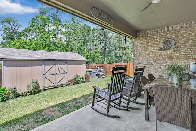 22086 Sun Haven Ln, Porter, TX 77365 - view of patio / terrace with an outbuilding, a shed, and fence