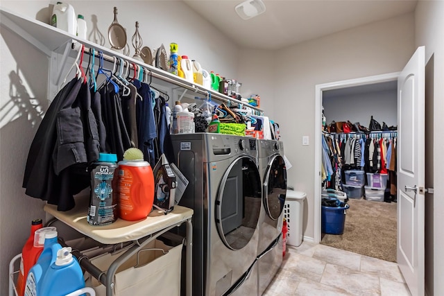 22086 Sun Haven Ln, Porter, TX 77365 - washroom featuring carpet flooring, washing machine and clothes dryer, and laundry area