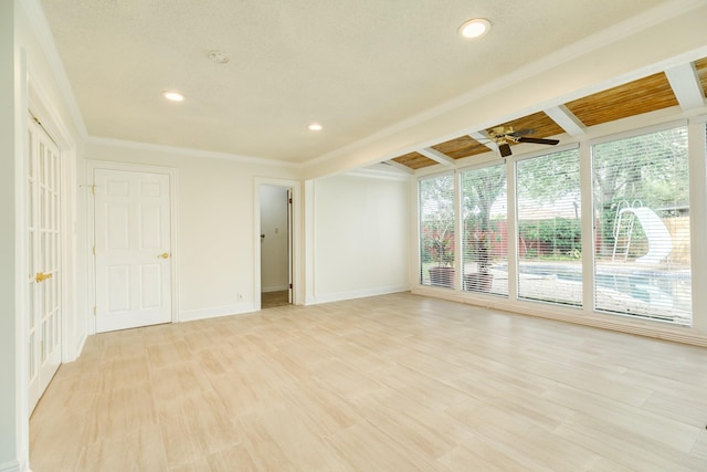 2610 Gerol Ct, Galveston, TX 77551 - empty room featuring baseboards, recessed lighting, light wood-style floors, ceiling fan, and crown molding