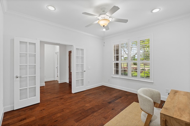 2939 Persimmon Grv, Richmond, TX 77469 - office space with french doors, ornamental molding, baseboards, wood finished floors, and recessed lighting