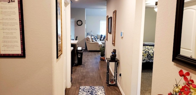 corridor with dark wood-type flooring
