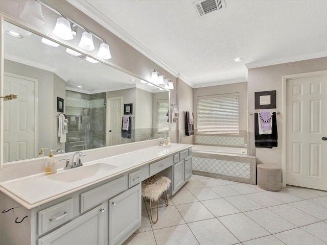 2806 Village Dl, Houston, TX 77059 - full bathroom with double vanity, tile patterned floors, a shower stall, recessed lighting, and a bath