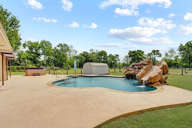 4249 County Road 571, West Columbia, TX 77486 - view of pool with a fenced in pool, a patio area, a yard, and a hot tub