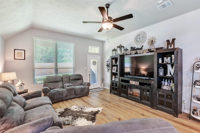 108 Alessandra Way, Huntsville, TX 77320 - living area with wood finished floors, visible vents, baseboards, and ceiling fan