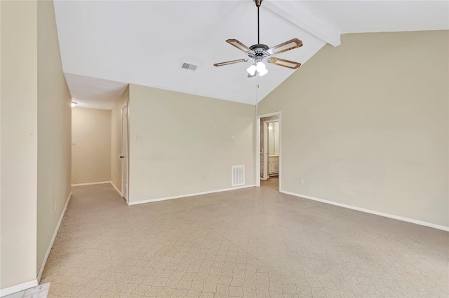 1419 Avenue Ave E, Danbury, TX 77534 - empty room featuring baseboards, ceiling fan, beam ceiling, and visible vents