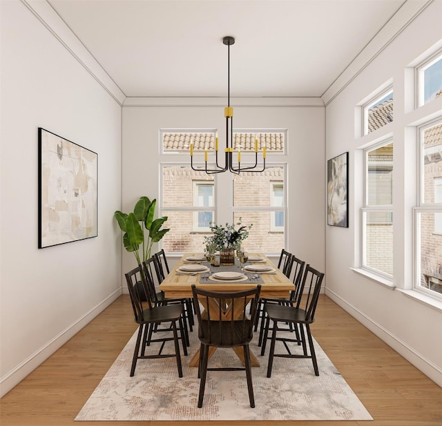 923 Fisher St Unit A, Houston, TX 77018 - dining space featuring a chandelier, ornamental molding, light wood finished floors, healthy amount of natural light, and baseboards