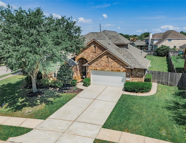 2560 Wild Oak Forest Ln, Seabrook, TX 77586 - view of front facade featuring an attached garage, fence, a shingled roof, concrete driveway, and brick siding