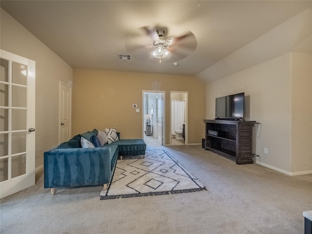 2560 Wild Oak Forest Ln, Seabrook, TX 77586 - carpeted living room with baseboards, ceiling fan, and visible vents