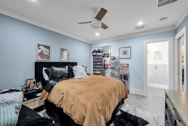 bedroom with recessed lighting, visible vents, and baseboards