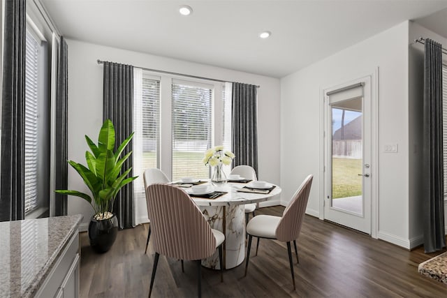 40805 Iver Ln, Magnolia, TX 77354 - dining area featuring dark wood-style floors, recessed lighting, and baseboards