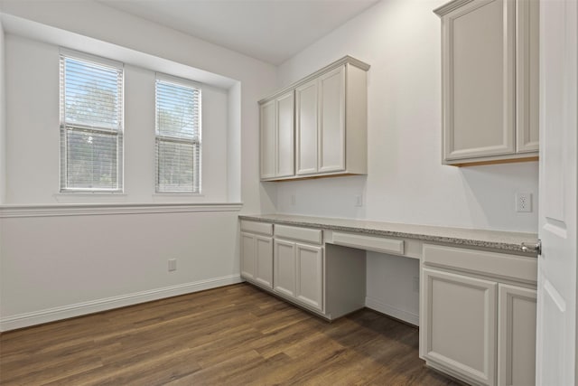 40805 Iver Ln, Magnolia, TX 77354 - unfurnished office featuring baseboards, dark wood-style flooring, and built in study area