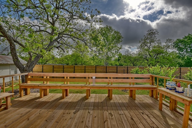 wooden deck featuring a fenced backyard