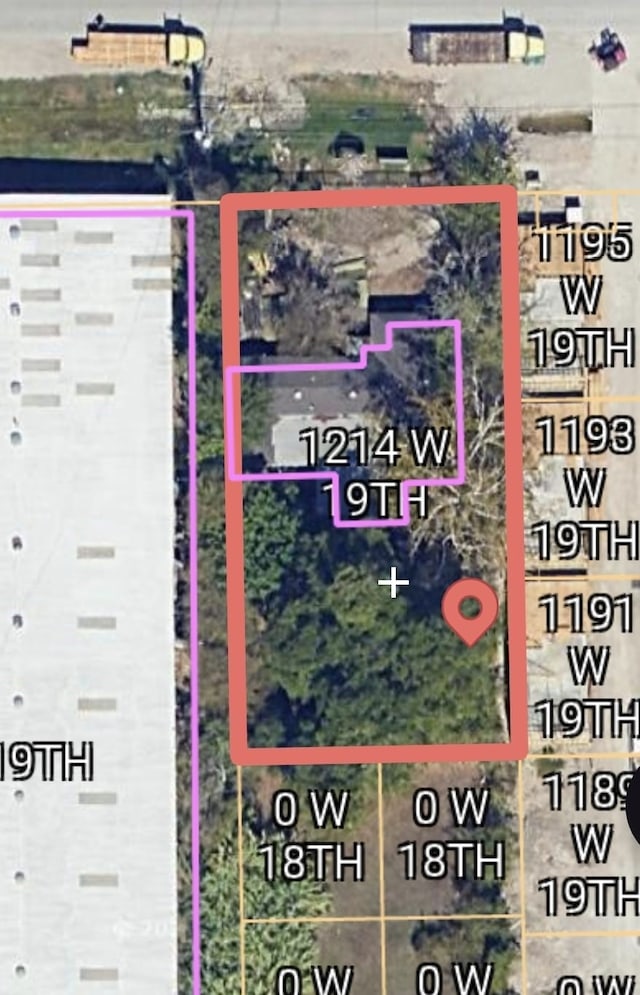 1214 W 19th St, Houston, TX 77008 - aerial overview of property's location with property parcel outlined