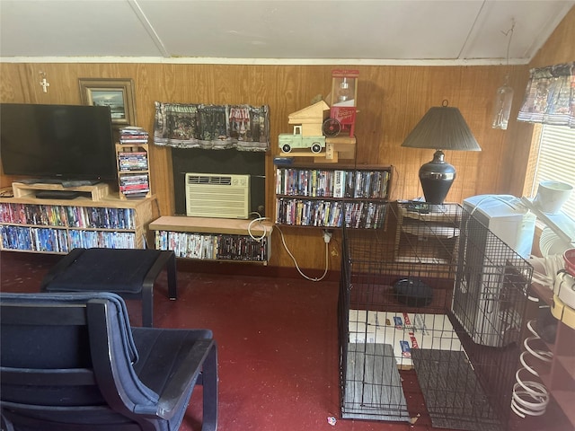 381 Lakeshore Dr, Cleveland, TX 77327 - sitting room featuring wooden walls and an AC wall unit