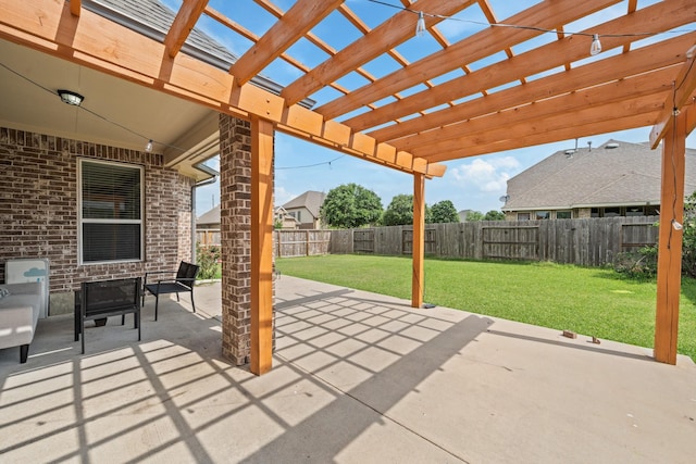 view of patio / terrace featuring a fenced backyard and a pergola