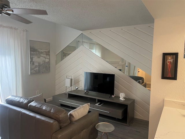 2800 Jeanetta St Unit 2104, Houston, TX 77063 - living area with ceiling fan, wood finished floors, and a textured ceiling