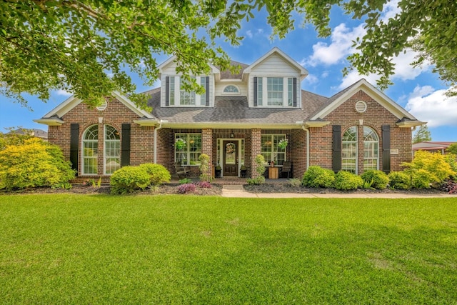 view of front of house with brick siding and a front yard