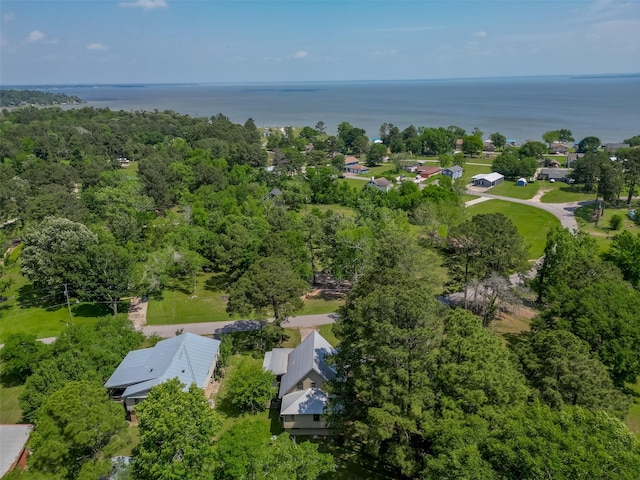 drone / aerial view with a residential view and a water view