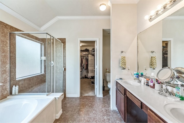 2702 Lakecrest Way Dr, Katy, TX 77493 - bathroom featuring a shower stall, crown molding, and a sink