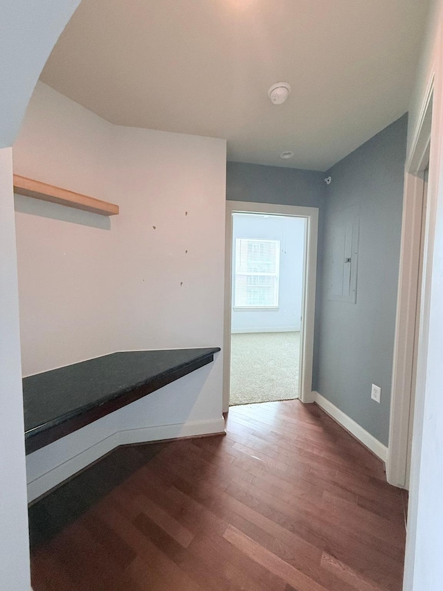 1010 Rosine St Unit 49, Houston, TX 77019 - corridor featuring wood finished floors, baseboards, and electric panel