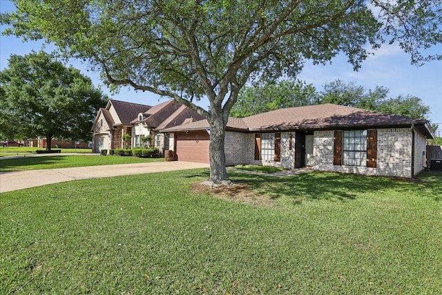 1117 Meadowland Dr, Beaumont, TX 77706 - ranch-style home with a garage, driveway, a front lawn, and brick siding