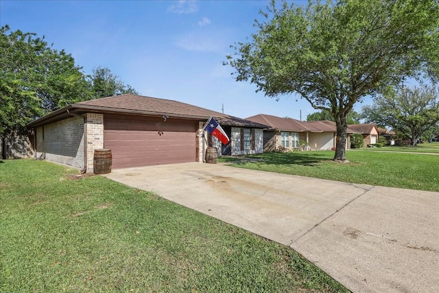1117 Meadowland Dr, Beaumont, TX 77706 - ranch-style house featuring brick siding, an attached garage, a front lawn, and concrete driveway