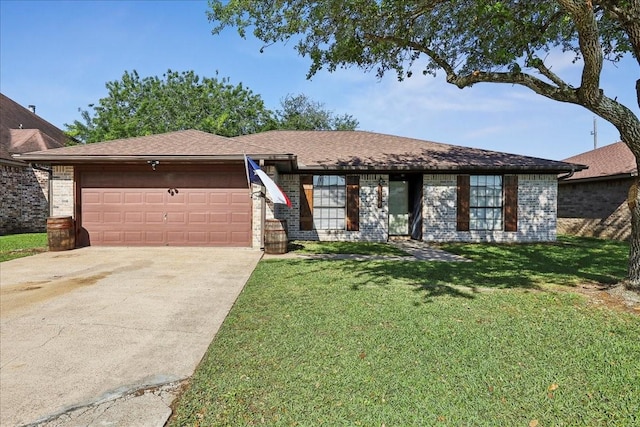 1117 Meadowland Dr, Beaumont, TX 77706 - ranch-style house featuring an attached garage, a shingled roof, a front lawn, and concrete driveway
