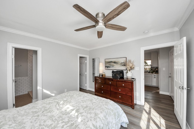 1561 Scharpe St, Houston, TX 77023 - bedroom featuring baseboards, a ceiling fan, wood finished floors, and ornamental molding