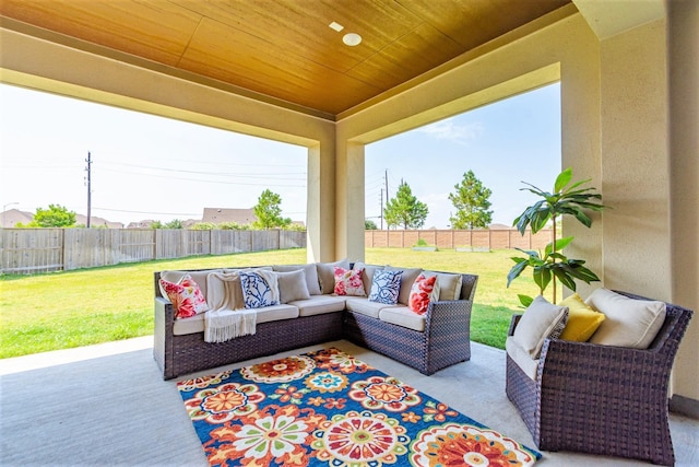 view of patio / terrace with a fenced backyard and an outdoor hangout area
