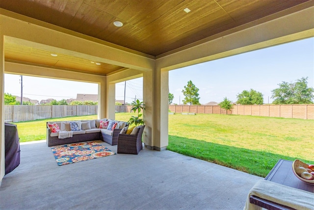 view of patio / terrace featuring a fenced backyard and an outdoor hangout area