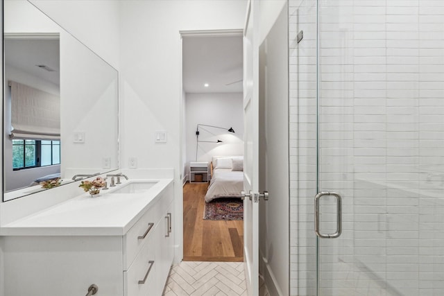 2926 Wroxton Rd, West University Place, TX 77005 - full bathroom with ensuite bath, vanity, a shower stall, and recessed lighting