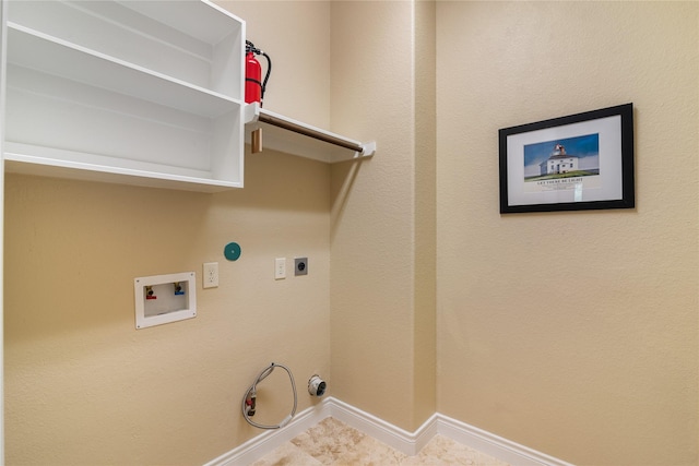 laundry area with hookup for an electric dryer, baseboards, washer hookup, gas dryer hookup, and laundry area
