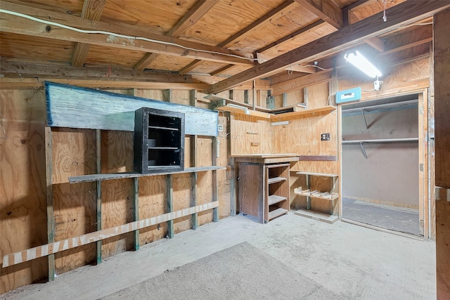 below grade area with a workshop area
