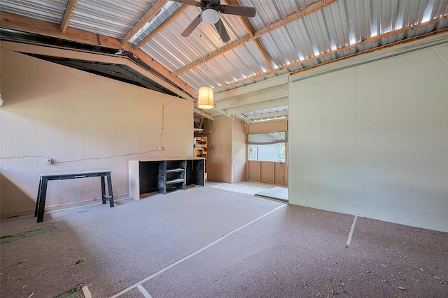 garage featuring a ceiling fan