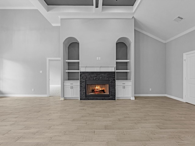 549 Rd 660, Dayton, TX 77535 - unfurnished living room with a fireplace, visible vents, light wood finished floors, and baseboards