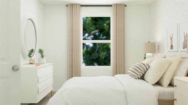 bedroom featuring wallpapered walls