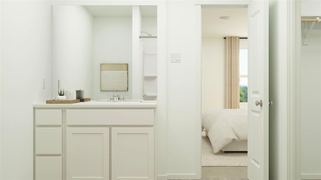 bathroom with vanity and a shower with shower curtain