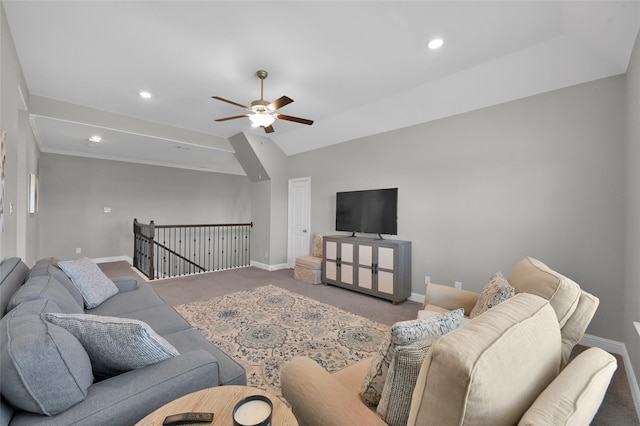 15534 Ponderosa Bend Dr, Cypress, TX 77429 - carpeted living room featuring baseboards, a ceiling fan, and recessed lighting