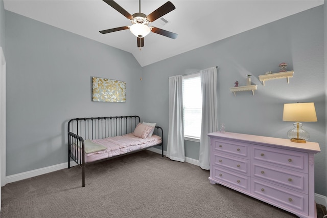 15534 Ponderosa Bend Dr, Cypress, TX 77429 - bedroom with vaulted ceiling, baseboards, carpet, ceiling fan, and a nursery area