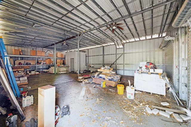 garage with metal wall