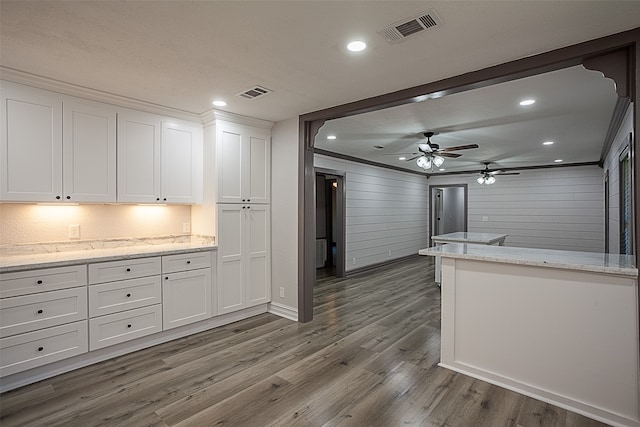 559 Doty Rd, Vidor, TX 77662 - kitchen with white cabinets, visible vents, dark wood-style floors, and ceiling fan