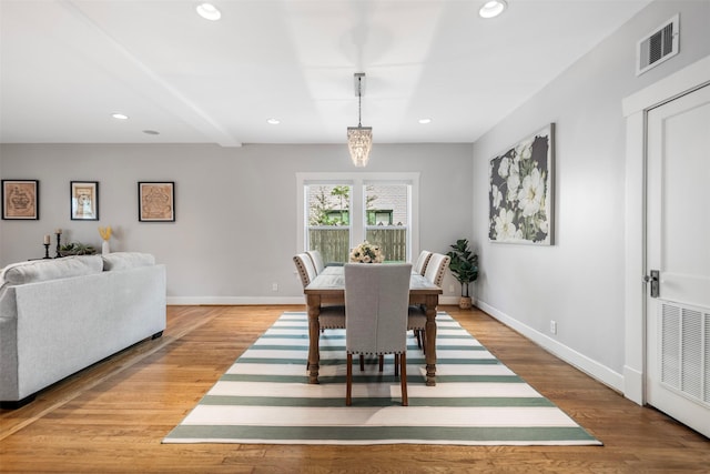 dining space with visible vents, recessed lighting, and baseboards