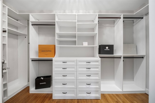 walk in closet featuring wood finished floors