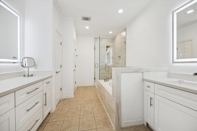 2842 Briarhurst Park, Houston, TX 77057 - bathroom featuring vanity, visible vents, recessed lighting, and a shower stall