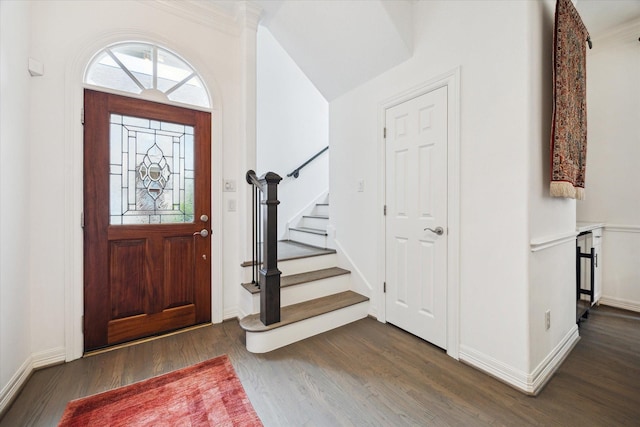 2842 Briarhurst Park, Houston, TX 77057 - foyer with baseboards, stairway, and dark wood-style flooring