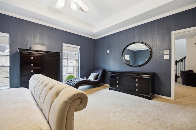 2842 Briarhurst Park, Houston, TX 77057 - bedroom with a tray ceiling, carpet, and crown molding