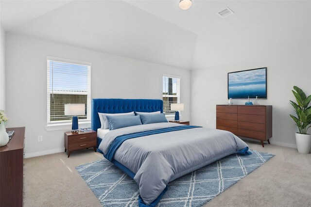 369 Spruce Oak Ln, Waller, TX 77484 - bedroom featuring carpet floors, vaulted ceiling, and baseboards