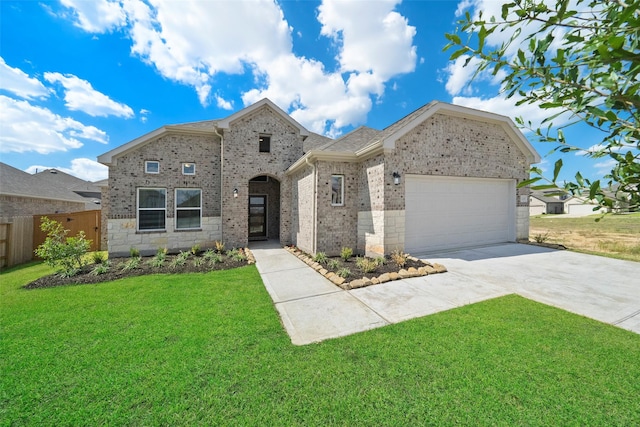 5319 Costa Ridge Ln, Katy, TX 77493 - view of front facade featuring driveway, fence, a garage, brick siding, and a front yard