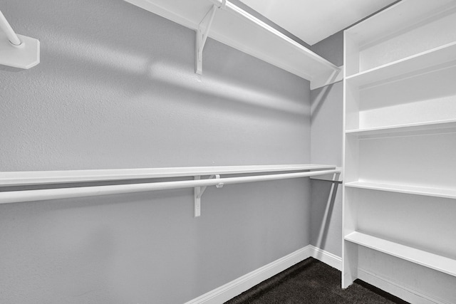spacious closet featuring dark carpet