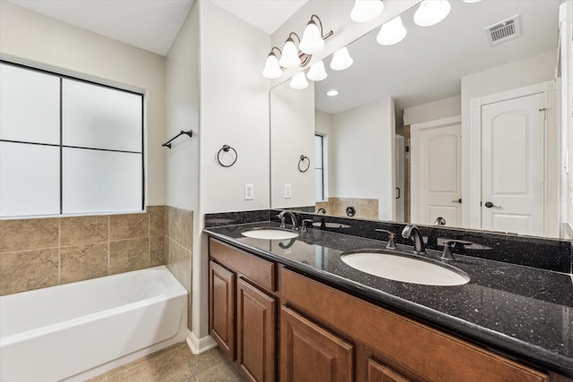 5308 Larkin St Unit B, Houston, TX 77007 - full bath featuring a bath, tile patterned floors, visible vents, and a sink